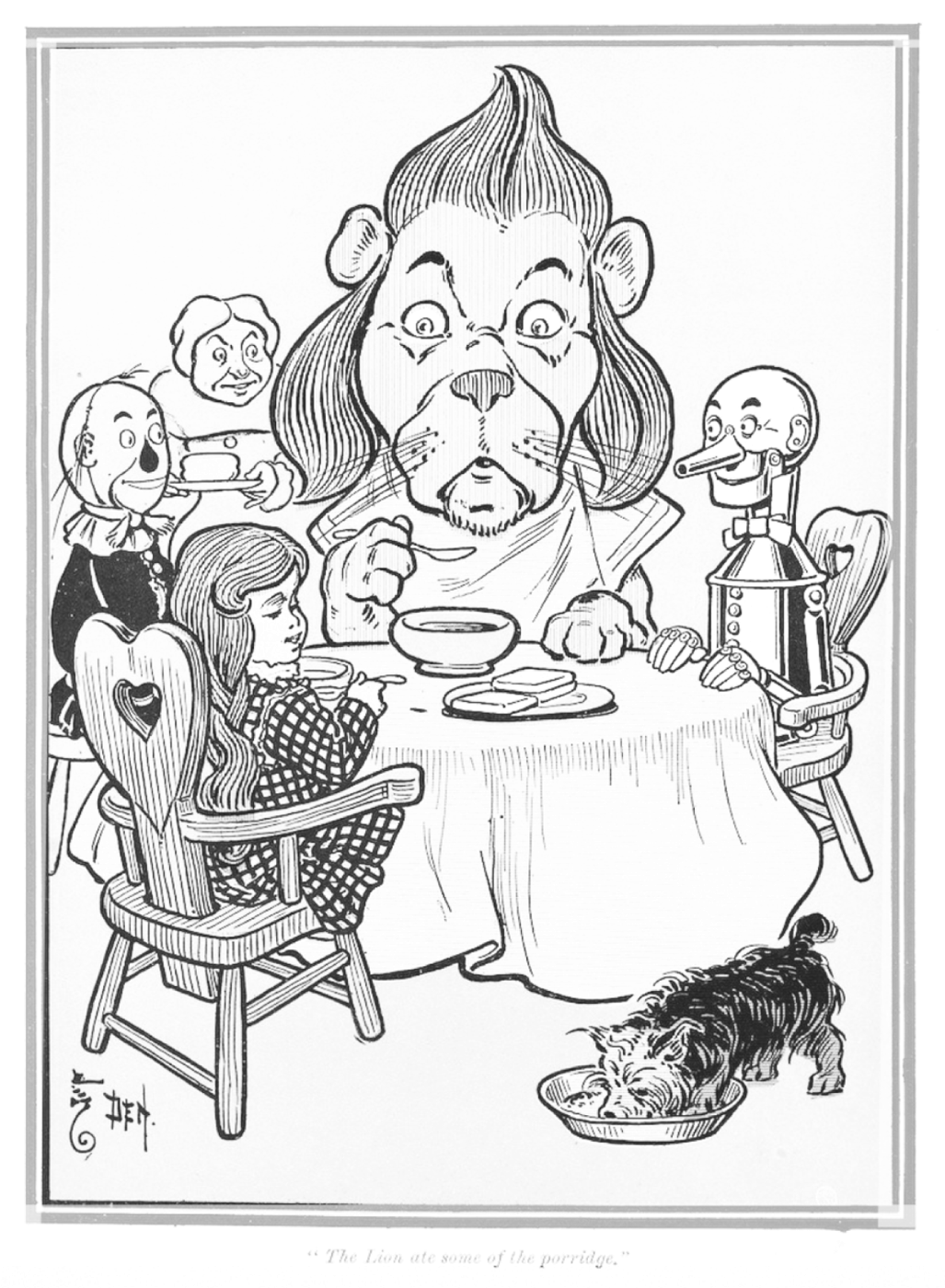 A vintage illustration of a gathering around a dining table